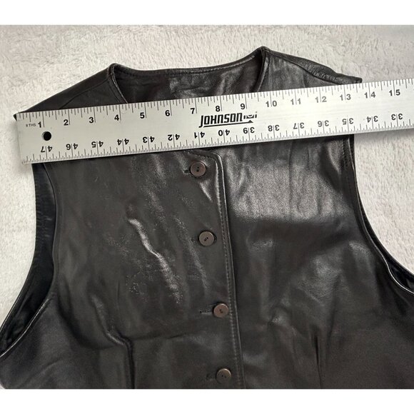 Banana Republic Women Black Genuine Leather Button Down Vest Jacket Size 6 Lined - Picture 6 of 8